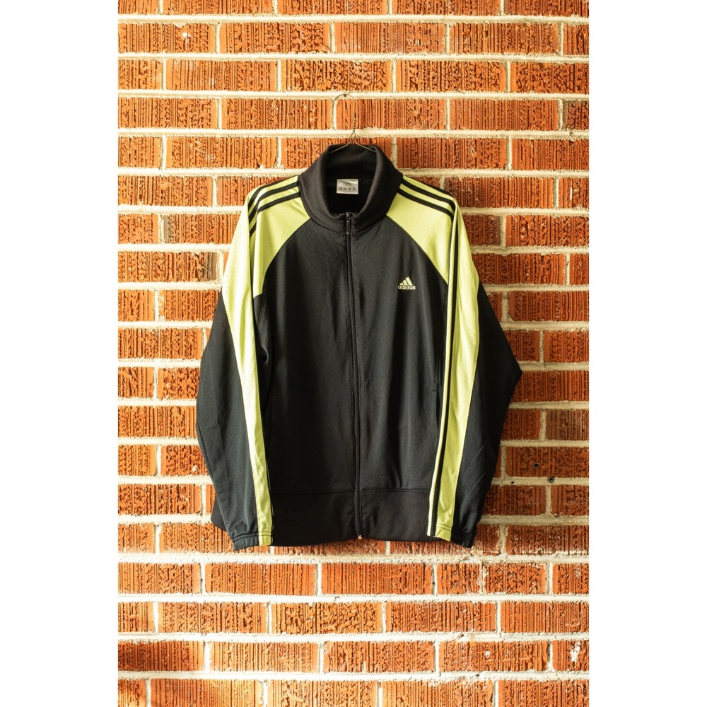 Adida Teamgeist Track Jacket Mens Medium Black Neon Green Adicolor Full Zip Y2K